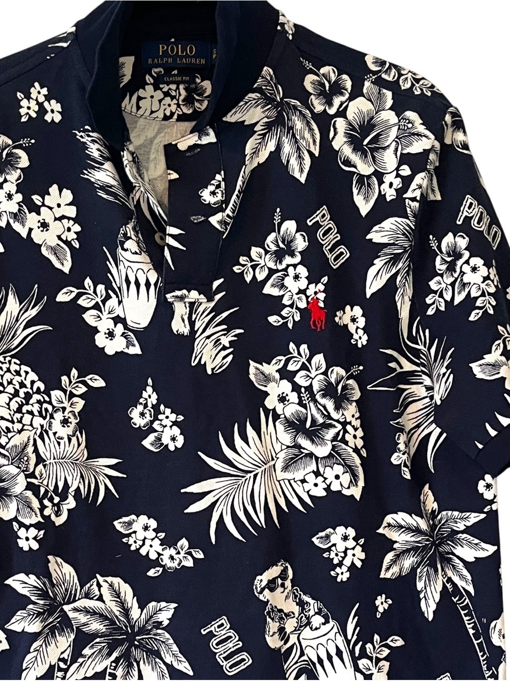 Polo Ralph Lauren Rare Tropical Polo Bear Print Polo Shirt Navy Small Hawaiian